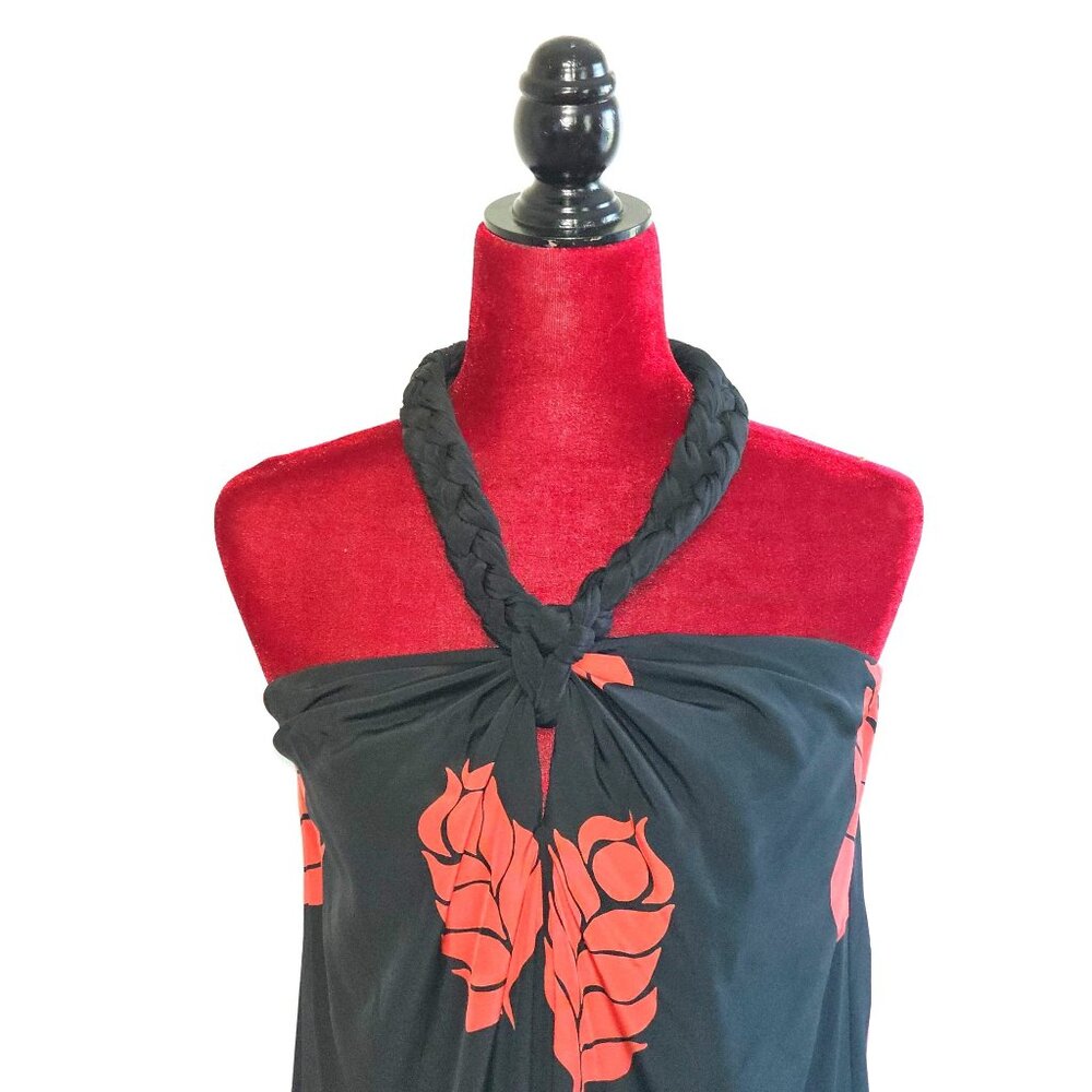 NWT Temperley London Women's Red Black Floral Silk Halter Neck Dress Size 6 2338 - Picture 3 of 13